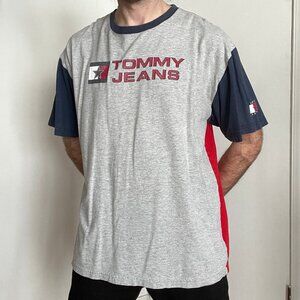vintage Tommy Jeans Color Block T Shirt Men's Size 2XL Made in USA Hilfiger 90s